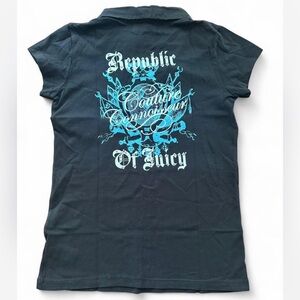 Juicy Couture Women's Black Tee with Blue Graphic